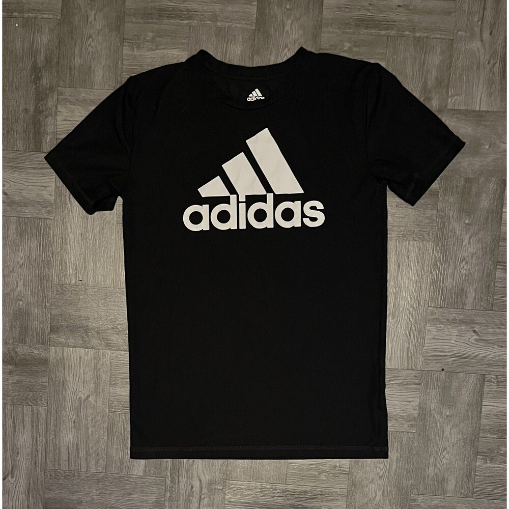 Adidas Tee Shirt Primegreen Black Logo Aeroready Boys Size M (10/12) Medium